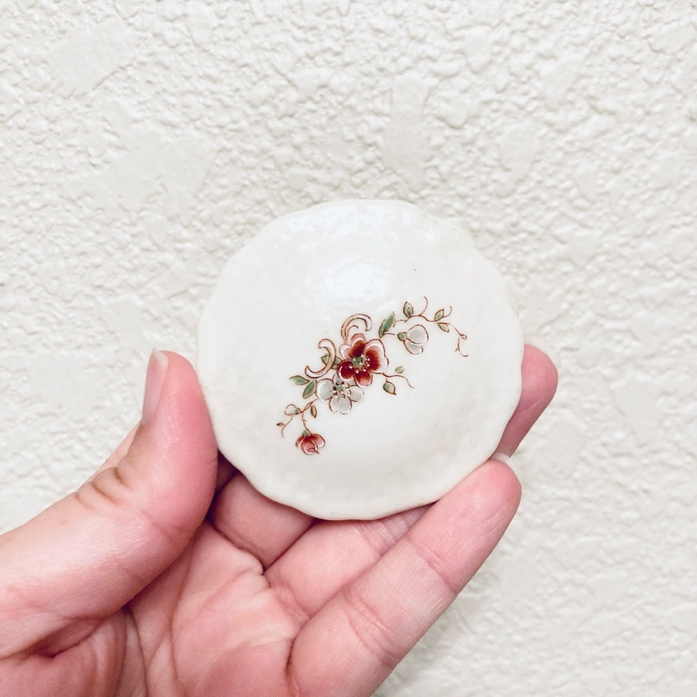 Vintage Small Ceramic Hand Painted Delicate Trinket Box Floral Cottagecore